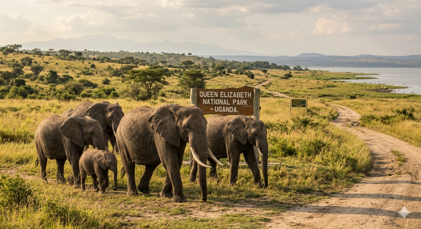 African elephants on safari in Uganda